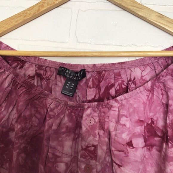 2/40$ Streatwear society NEW pink top tie dye off shoulders 3/4 sleeves crew Med - Picture 4 of 11